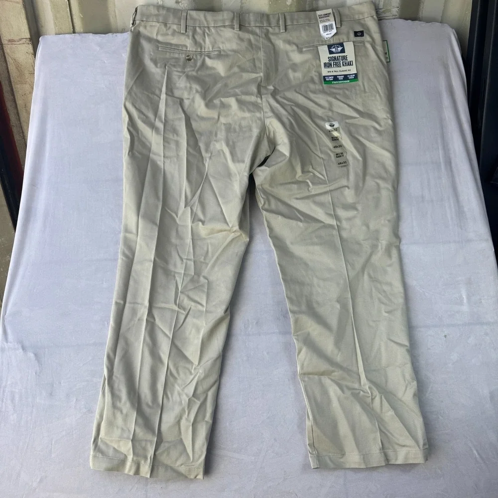 Dockers Signature Iron Free Khaki Pants Mens 48x32 Gray Classic Fit Straight Leg